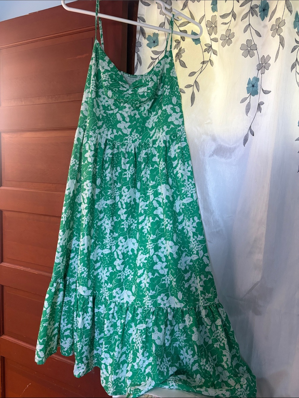 Cider Green and White Floral Tiered Maxi Dress